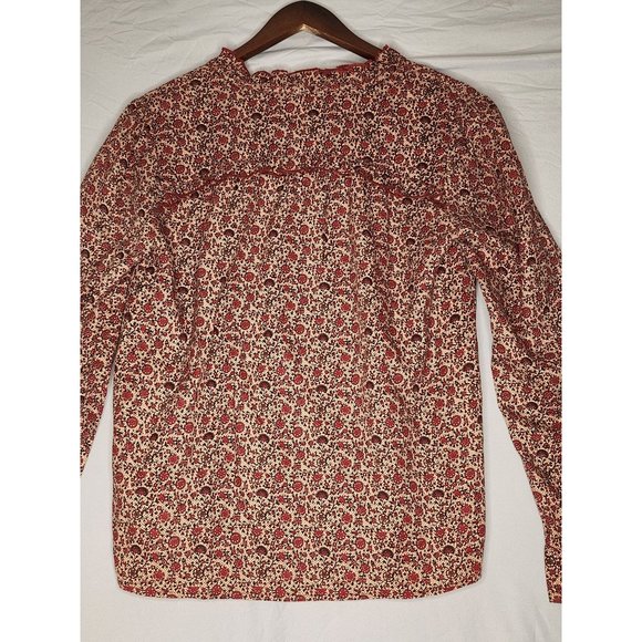 Hinge Navy and rust with orange and yellow floral print long sleeved blouse. Ruf - Picture 5 of 8